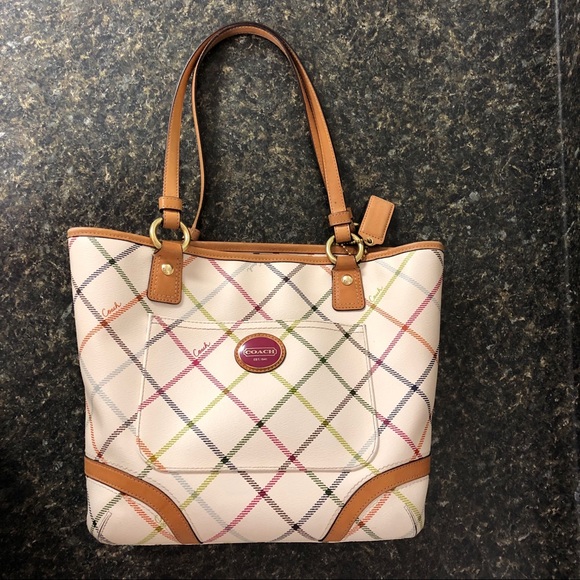 Coach Handbags - Coach plaid purse 13.5 X 10 outside pocket GUC